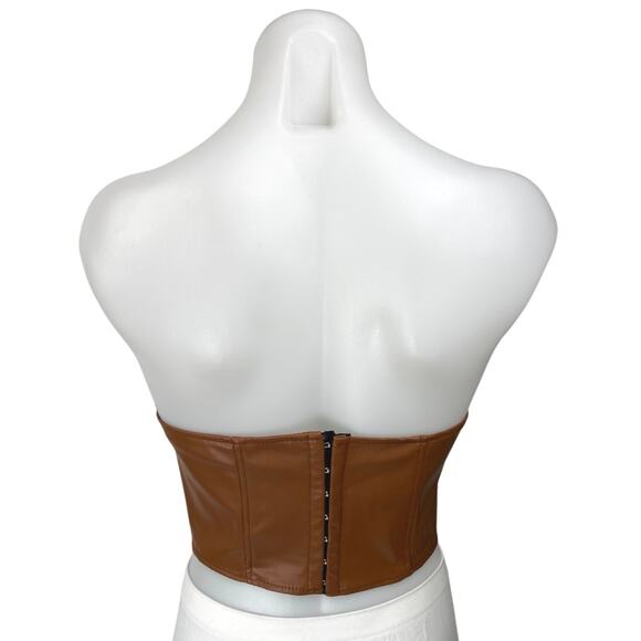 Zara Brown Faux Leather Vegan Strapless Tube Bustier Corset Crop Top Size S - Picture 2 of 8